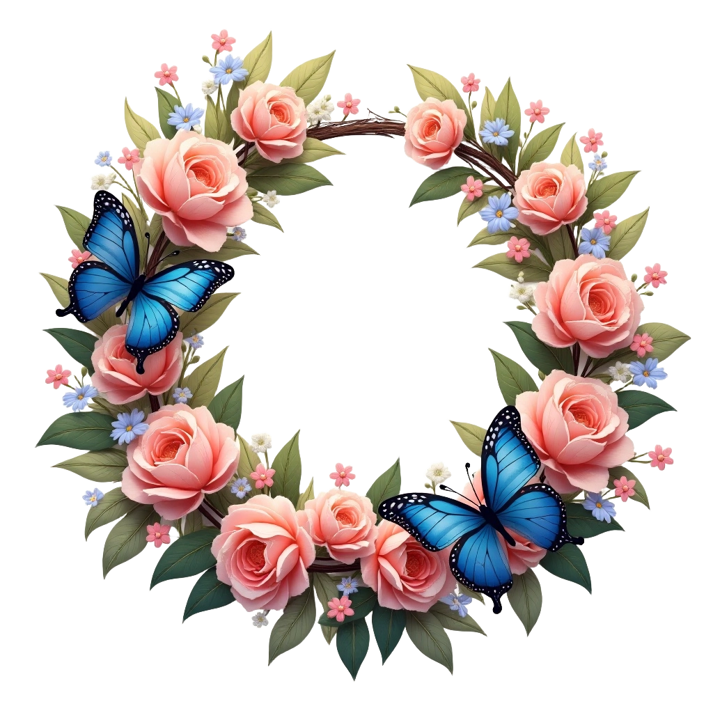 Elegant Floral Wreath with Butterflies